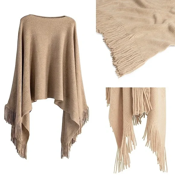 Shiraleah Rowan Camel Fringe Poncho One Size NWT Curateur Rachel Zoe - Picture 3 of 11